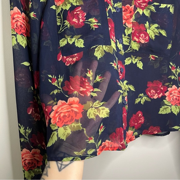 Floral Sheer Button Down Blouse - Picture 3 of 6